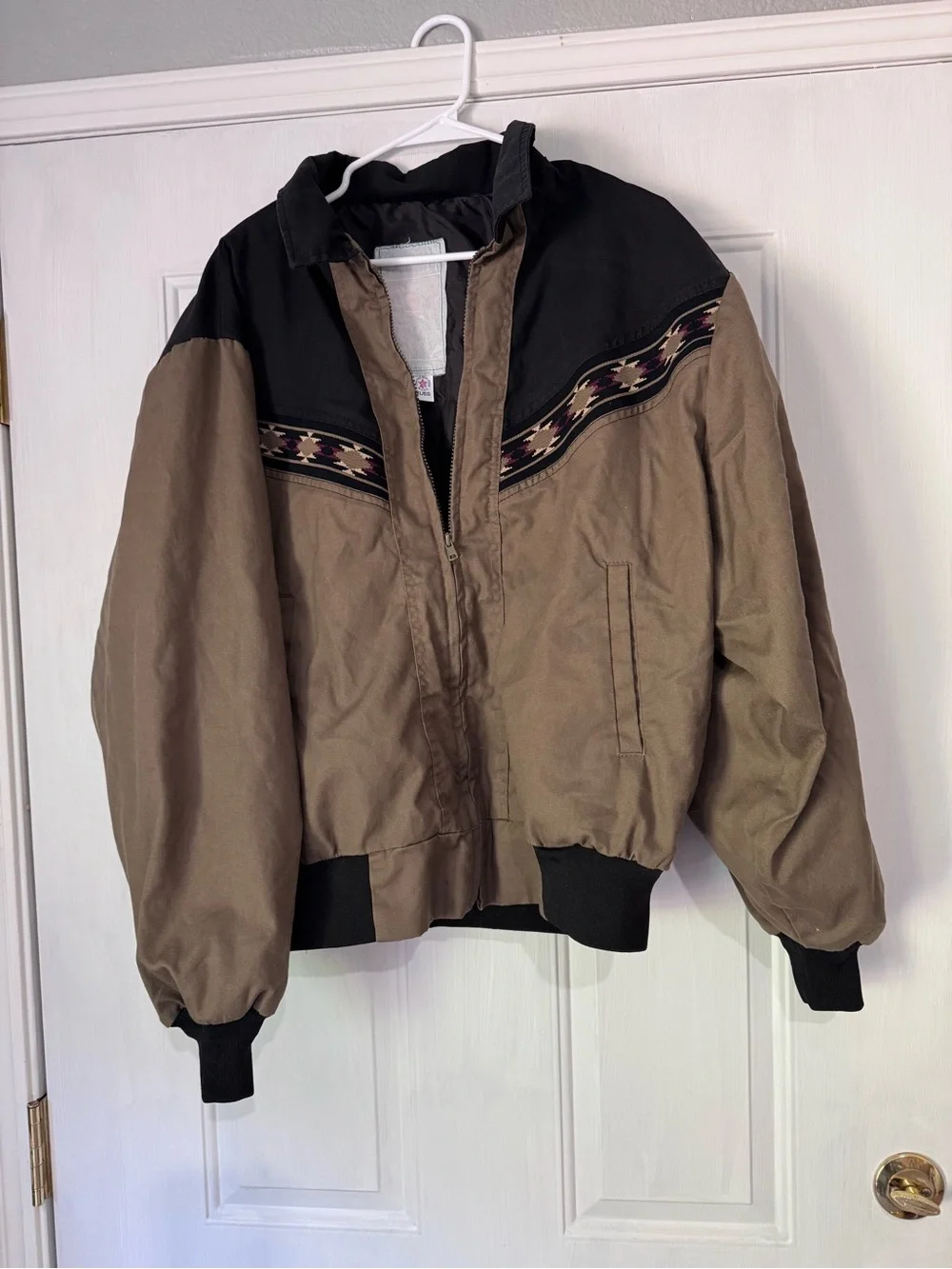 Canyon Guide Bomber Jacket Mens XL Brown Black Southwestern Canvas Workwear - Picture 2 of 4